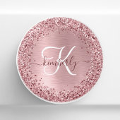 Blush Roze geborsteld metaal Glitter Monogram Naam Keramische Knop