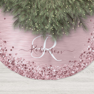 Blush Roze geborsteld metaal Glitter Monogram Naam Kerstboom Rok