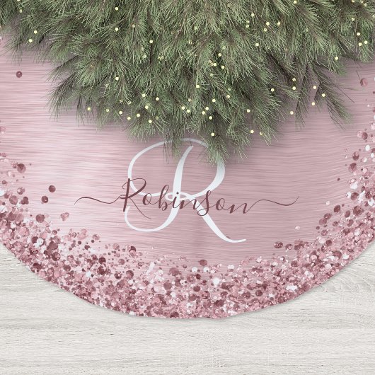 Blush Roze geborsteld metaal Glitter Monogram Naam Kerstboom Rok