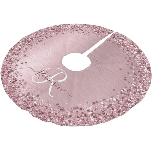 Blush Roze geborsteld metaal Glitter Monogram Naam Kerstboom Rok (Gekanteld)