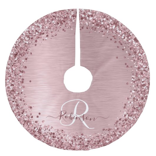 Blush Roze geborsteld metaal Glitter Monogram Naam Kerstboom Rok (Voorkant)