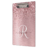 Blush Roze geborsteld metaal Glitter Monogram Naam Klembord (Links)