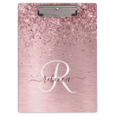 Blush Roze geborsteld metaal Glitter Monogram Naam Klembord (Voorkant)