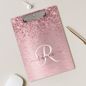 Blush Roze geborsteld metaal Glitter Monogram Naam Klembord