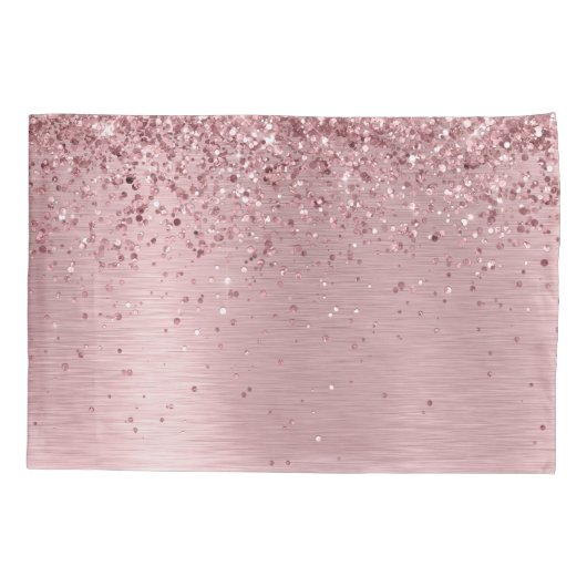 Blush Roze geborsteld metaal Glitter Monogram Naam Kussensloop (Achterkant)