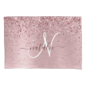 Blush Roze geborsteld metaal Glitter Monogram Naam Kussensloop (Voorkant)