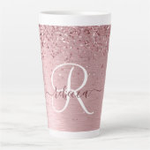 Blush Roze geborsteld metaal Glitter Monogram Naam Latte Mok (Voorkant)
