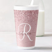 Blush Roze geborsteld metaal Glitter Monogram Naam Latte Mok