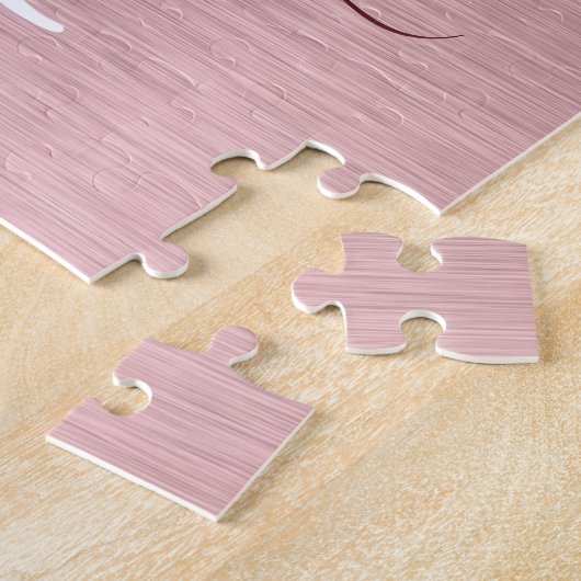 Blush Roze geborsteld metaal Glitter Monogram Naam Legpuzzel (Zijkant)