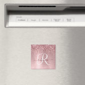 Blush Roze geborsteld metaal Glitter Monogram Naam Magneet (Insitu (Vaatwasser))