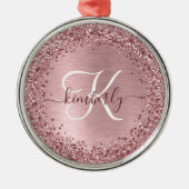 Blush Roze geborsteld metaal Glitter Monogram Naam Metalen Ornament (Voorkant)
