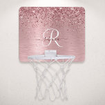 Blush Roze geborsteld metaal Glitter Monogram Naam Mini Basketbalbord<br><div class="desc">Maak deze trendy chic mini basketball-hoepel eenvoudig aan te passen met een ,  lichtroze glitter op een roze,  geborsteld metalen achtergrond.</div>