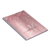 Blush Roze geborsteld metaal Glitter Monogram Naam Notitieboek (Rechterzijde)