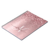 Blush Roze geborsteld metaal Glitter Monogram Naam Notitieboek (Linkerzijde)