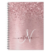 Blush Roze geborsteld metaal Glitter Monogram Naam Notitieboek (Voorkant)