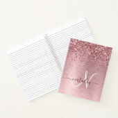 Blush Roze geborsteld metaal Glitter Monogram Naam Notitieboek (Binnen)