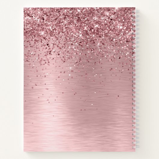 Blush Roze geborsteld metaal Glitter Monogram Naam Notitieboek (Achterkant)