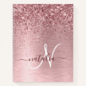 Blush Roze geborsteld metaal Glitter Monogram Naam Notitieboek (Voorkant)
