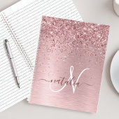 Blush Roze geborsteld metaal Glitter Monogram Naam Notitieboek
