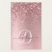 Blush Roze geborsteld metaal Glitter Monogram Naam Planner (Voorkant)