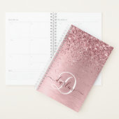 Blush Roze geborsteld metaal Glitter Monogram Naam Planner (Display)