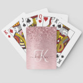 Blush Roze geborsteld metaal Glitter Monogram Naam Pokerkaarten (Achterkant)