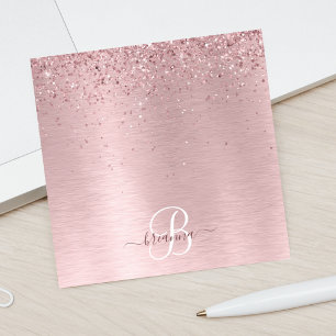 Blush Roze geborsteld metaal Glitter Monogram Naam Post-it® Notes