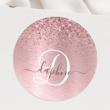 Blush Roze geborsteld metaal Glitter Monogram Naam