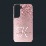 Blush Roze geborsteld metaal Glitter Monogram Naam Samsung Galaxy Hoesje<br><div class="desc">Pas dit trendy chassis voor telefoongesprekken eenvoudig aan met een  zwarte roze mousserende glitter op een lichtroze,  geborstelde metalen achtergrond.</div>