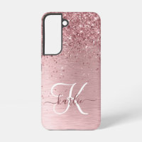 Blush Roze geborsteld metaal Glitter Monogram Naam