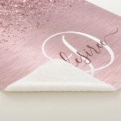 Blush Roze geborsteld metaal Glitter Monogram Naam Sherpa Deken (3/4)