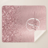 Blush Roze geborsteld metaal Glitter Monogram Naam Sherpa Deken (Voorkant (horizontaal))