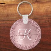 Blush Roze geborsteld metaal Glitter Monogram Naam Sleutelhanger (Voorkant)