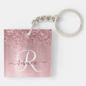Blush Roze geborsteld metaal Glitter Monogram Naam Sleutelhanger (Achterkant)