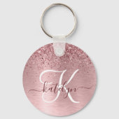 Blush Roze geborsteld metaal Glitter Monogram Naam Sleutelhanger (Voorkant)