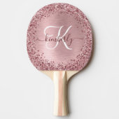 Blush Roze geborsteld metaal Glitter Monogram Naam Tafeltennisbatje (Voorkant)