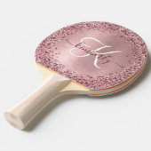Blush Roze geborsteld metaal Glitter Monogram Naam Tafeltennisbatje (Voorkant Gekanteld)