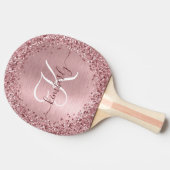 Blush Roze geborsteld metaal Glitter Monogram Naam Tafeltennisbatje (Zijkant)