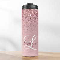 Blush Roze geborsteld metaal Glitter Monogram Naam