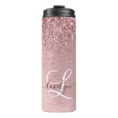 Blush Roze geborsteld metaal Glitter Monogram Naam Thermosbeker (Voorkant)