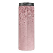 Blush Roze geborsteld metaal Glitter Monogram Naam Thermosbeker (Achterkant)