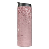 Blush Roze geborsteld metaal Glitter Monogram Naam Thermosbeker (Geroteerd rechts)