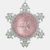 Blush Roze geborsteld metaal Glitter Monogram Naam Tin Sneeuwvlok Ornament (Voorkant)