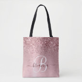 Blush Roze geborsteld metaal Glitter Monogram Naam Tote Bag (Voorkant)
