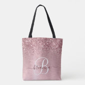 Blush Roze geborsteld metaal Glitter Monogram Naam Tote Bag (Achterkant)