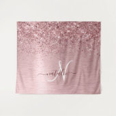 Blush Roze geborsteld metaal Glitter Monogram Naam Wandkleed (Voorkant (horizontaal))