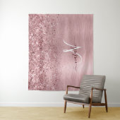 Blush Roze geborsteld metaal Glitter Monogram Naam Wandkleed (In situ)