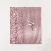 Blush Roze geborsteld metaal Glitter Monogram Naam Wandkleed (Voorkant)