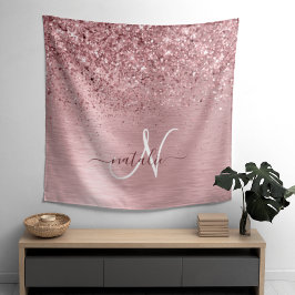 Blush Roze geborsteld metaal Glitter Monogram Naam Wandkleed