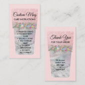 Blush Roze gedrukte Mok Tumbler Care Instructies Visitekaartje (Voorkant / Achterkant)